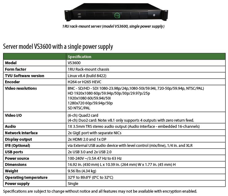 VS3600 Linux v8.4 product spec
