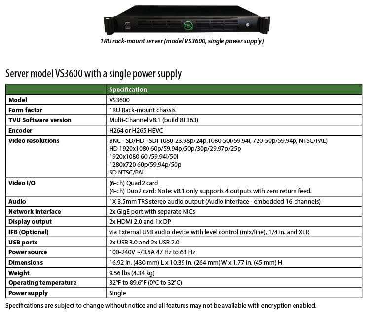 VS3600 v8.1 multi-channel product spec