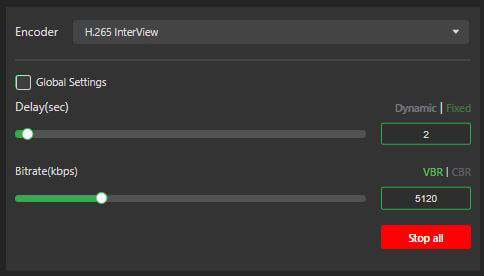 delay and bitrate settings