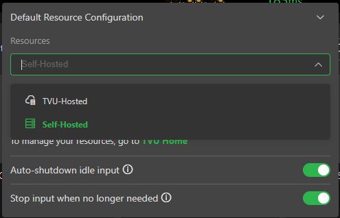 Default Resources Configuration - Self-Hosted selection