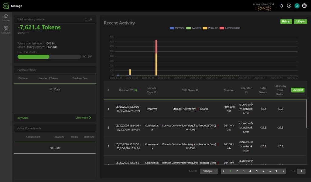 Manage Tokens window