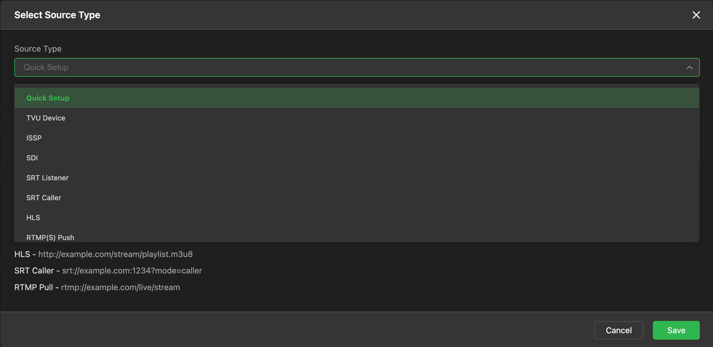Source type menu