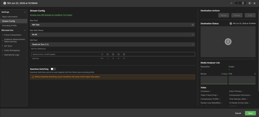 P29_Destination Configuration window