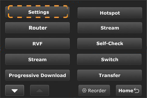 Settings menu