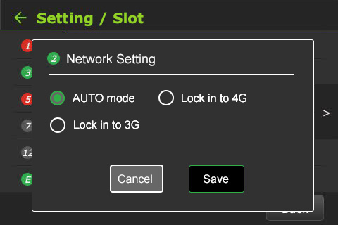 Settings Slot Network settings