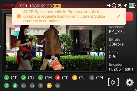 TVU one live status - SCTE in process message