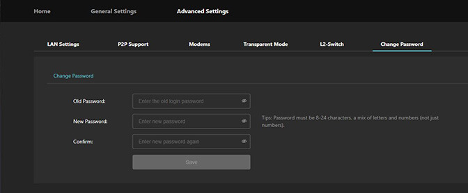 Advanced Settings - Change Password