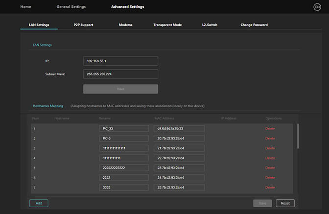 General Settings tab - LAN Settings screen