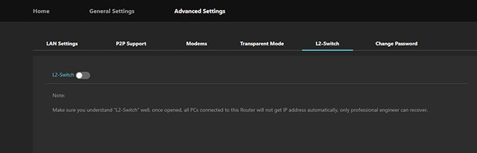 Advanced Settings - L2-Switch screen