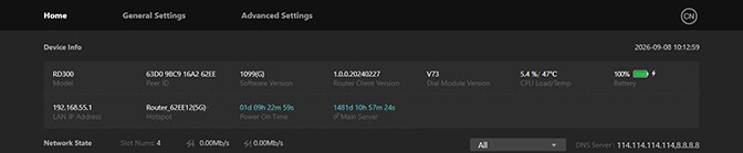 TVU Router Home tab - Main screen