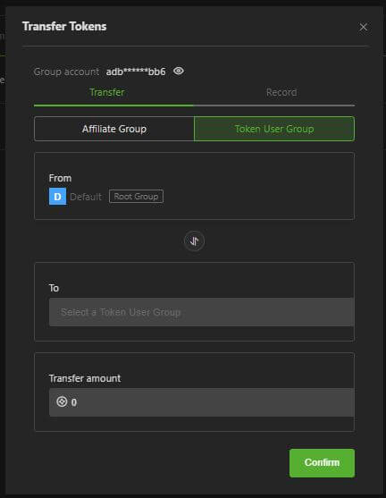 Transfer Tokens window