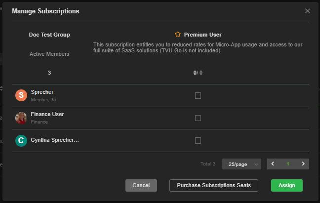Manage subscriptions window