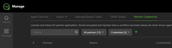 Partner Credentials tab