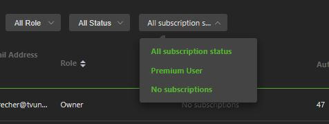 Subscription filter menu