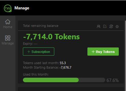 Purchase History panel - + Buy Tokens button