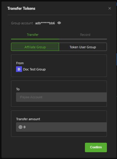 Transfer token Affiliate group
