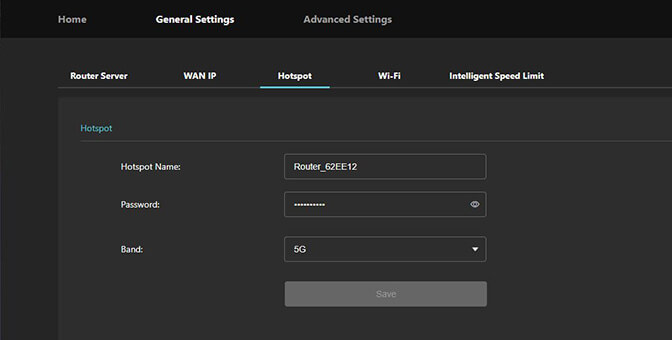 General Settings - Hotspot screen
