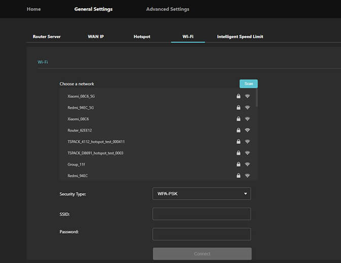 General Settings - WiFi screen