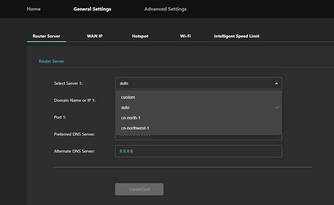 general settings_router server_mode menu