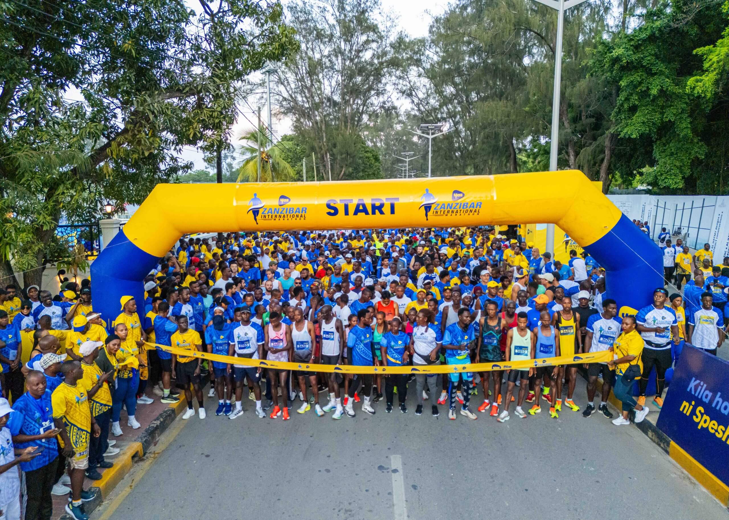 Runners at the start of the Yas Zanzibar International Marathon in Zanzibar